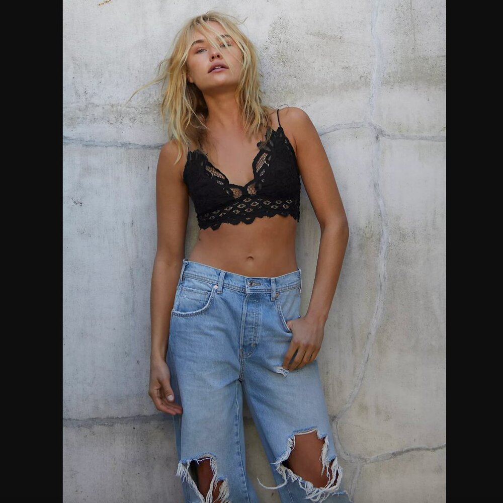 Free People Adella Black Lace Bralette Size Small